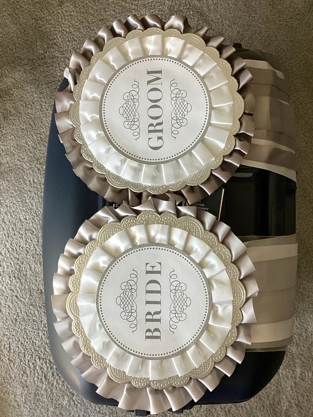 Bride & Groom Satin Chair Signs - Silver Gray, White